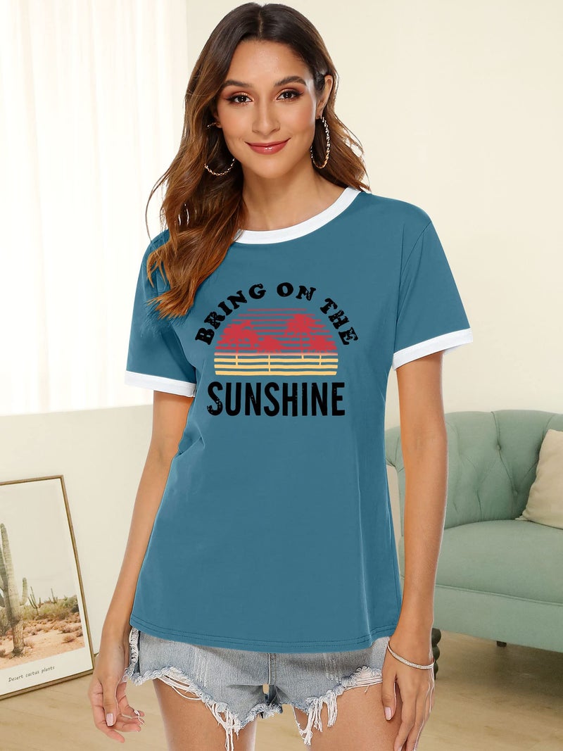 Nlife Bring On The Sunshine Graphic Short Sleeves Tees Blouses for Women Tops Sweaters for Women - Image 3